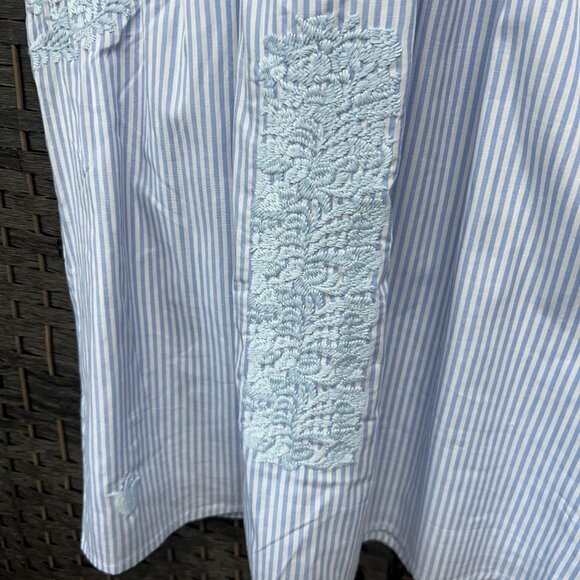J. Marie Light Blue and White Striped Embroidered Boxy Style Top Size Medium - Picture 5 of 9